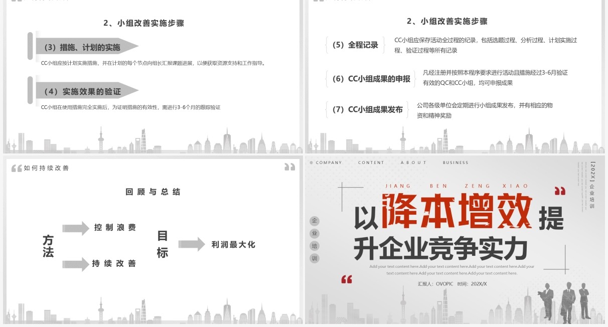 灰色简约商务风以降本增效提升企业竞争力PPT模板