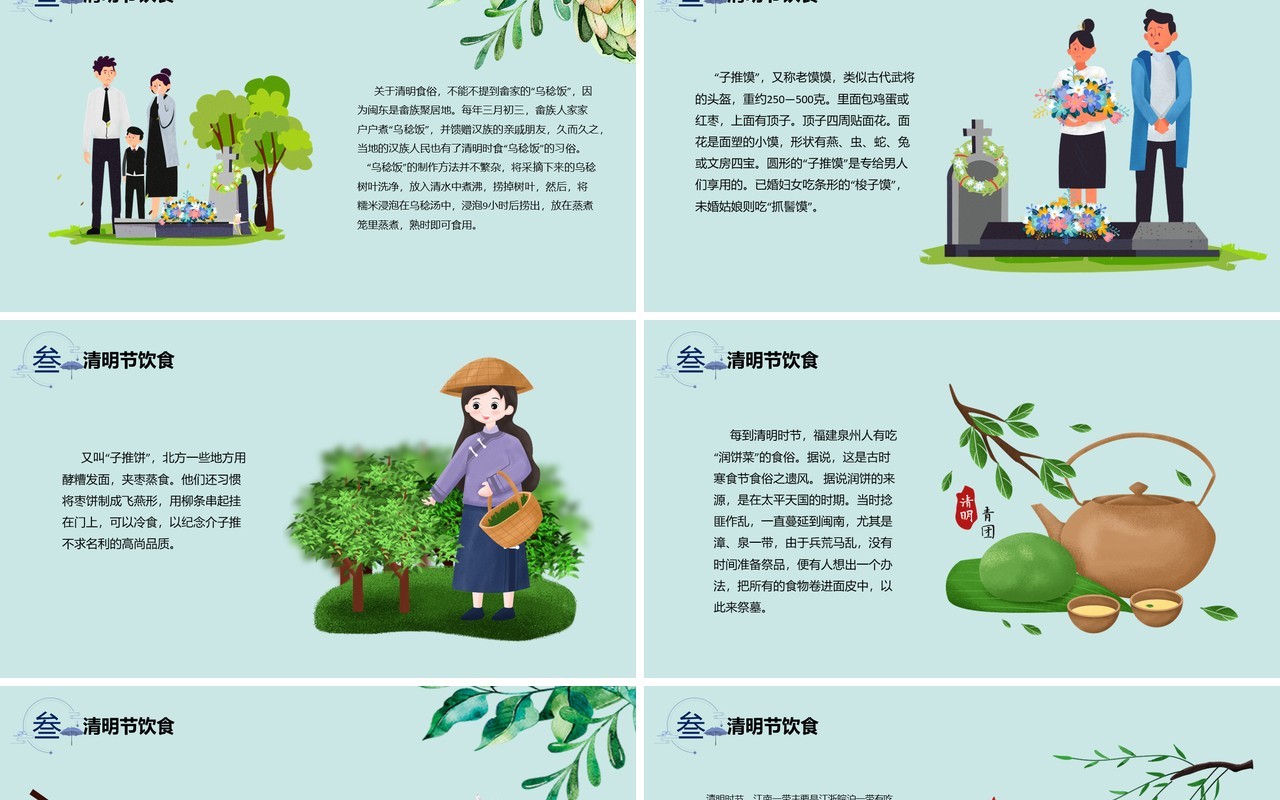绿色小清新风清明节节日介绍PPT模板