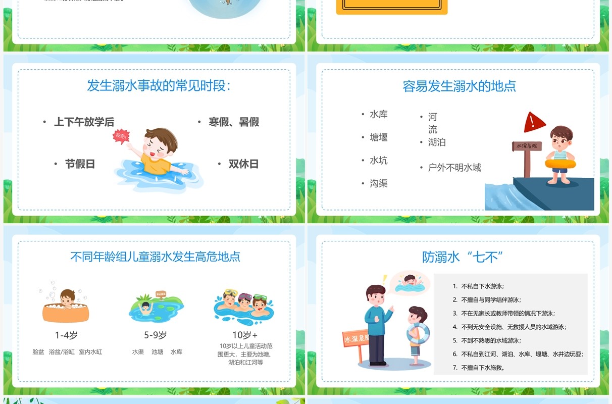绿色卡通风预防溺水平安成长PPT模板