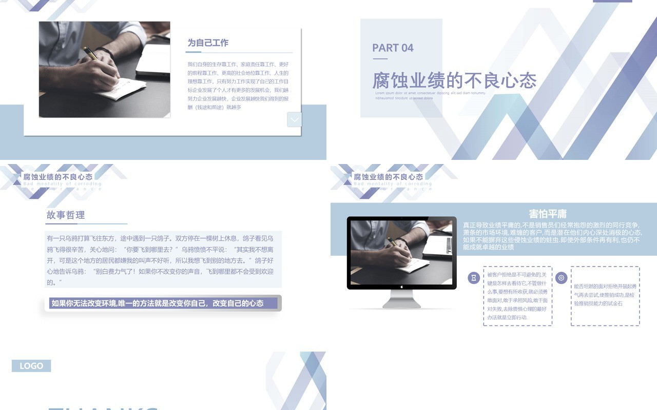 蓝紫色简约风销售人员心态培训PPT模板