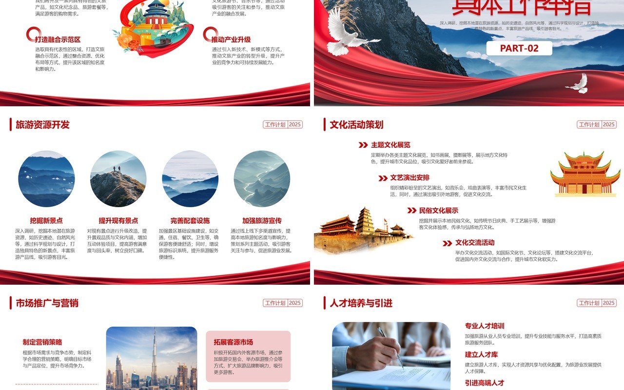 红色简约风文旅局新年工作计划PPT模板