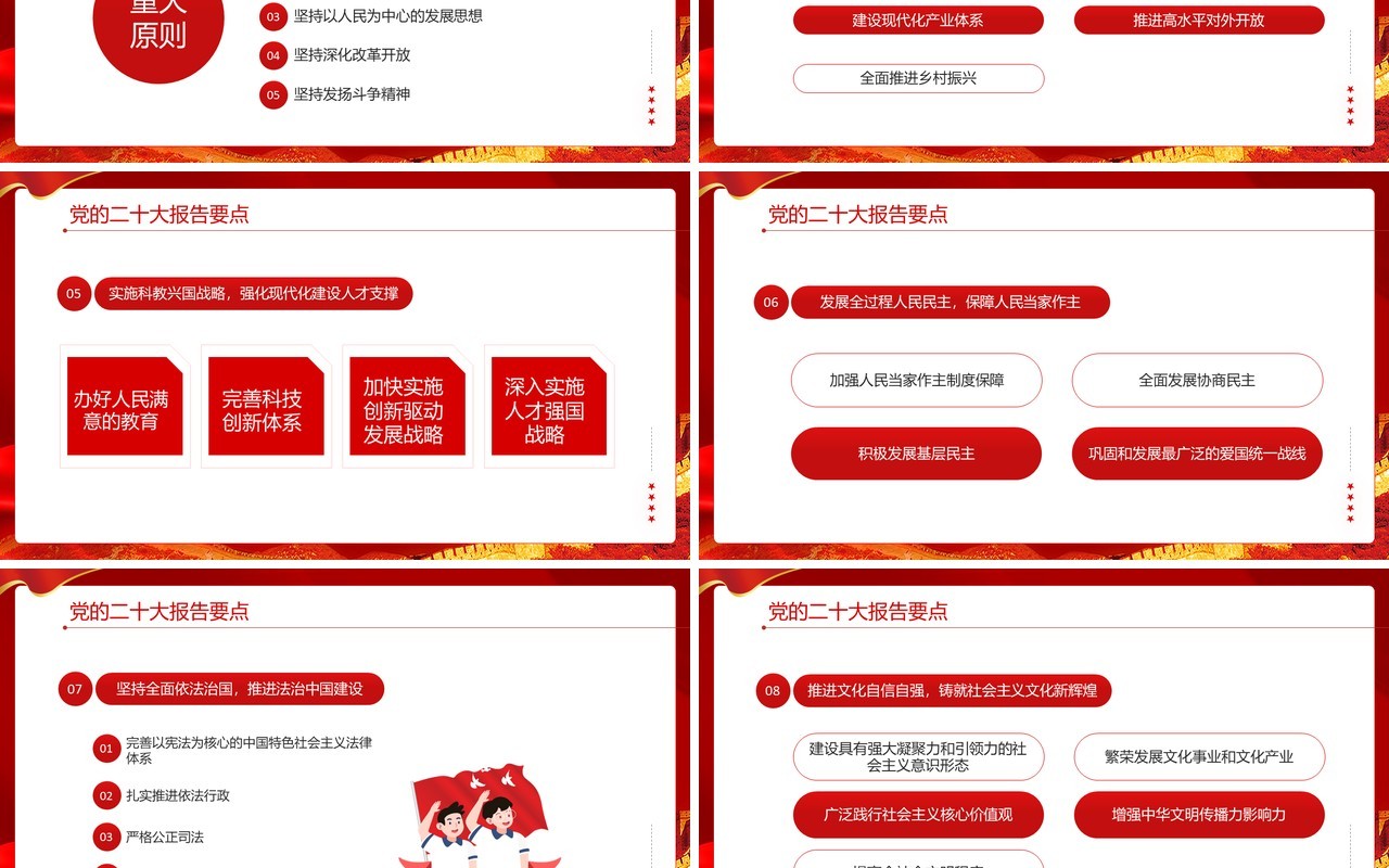 红色简约学习解读二十大报告要点专题党课学习PPT模板