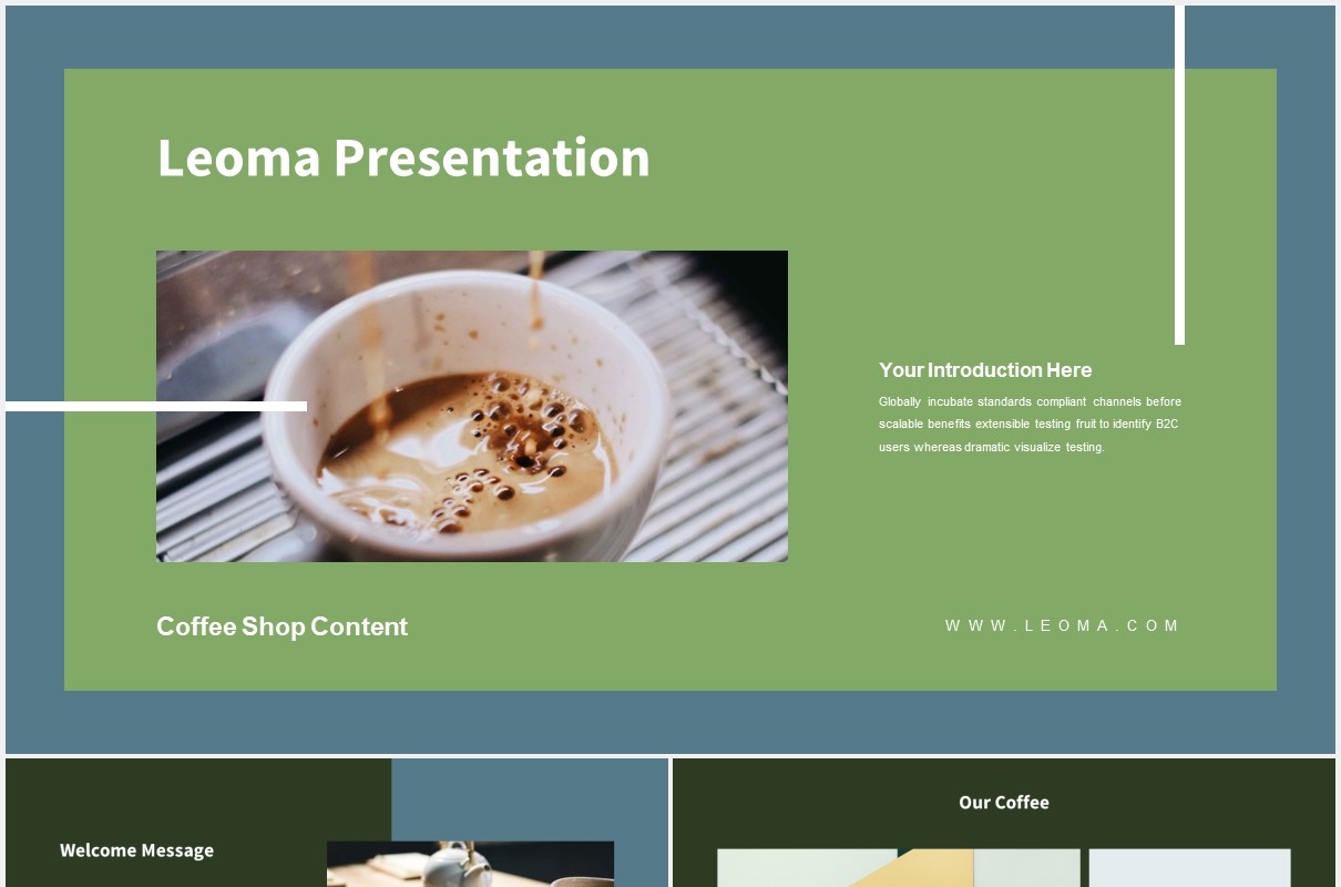 绿色商业咖啡店宣传介绍PPT模板Leoma-Coffee Shop Powerpoint