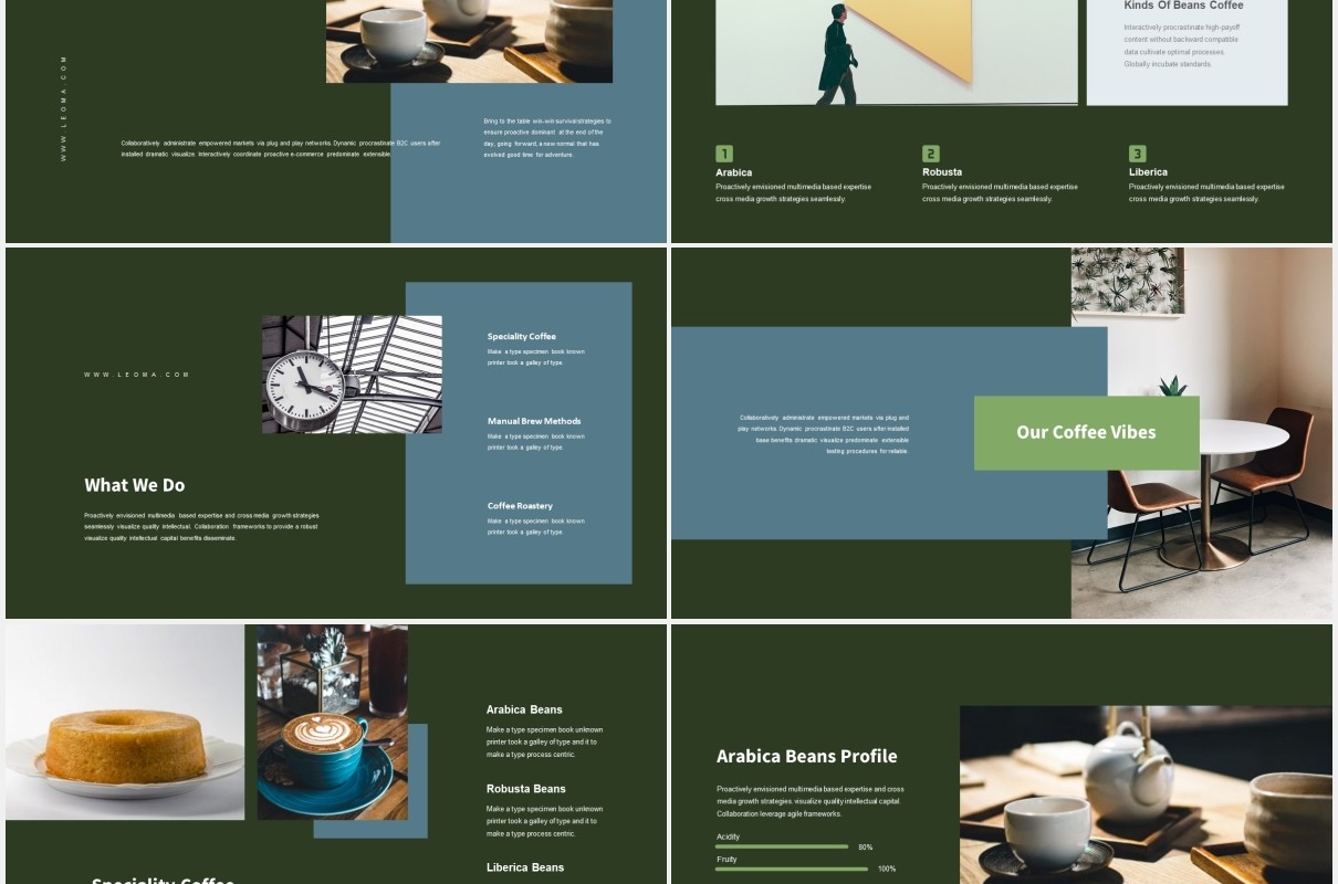 绿色商业咖啡店宣传介绍PPT模板Leoma-Coffee Shop Powerpoint