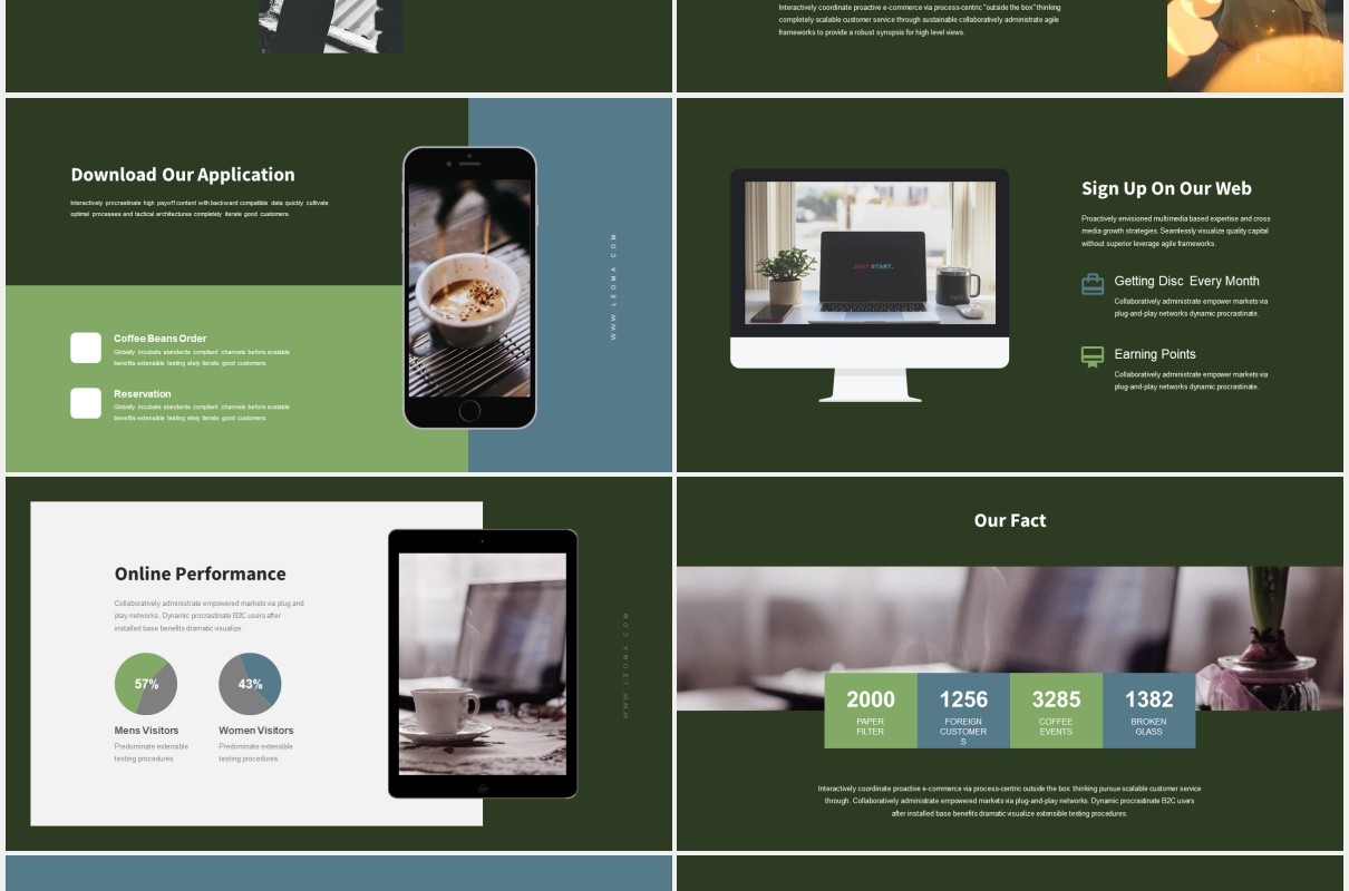 绿色商业咖啡店宣传介绍PPT模板Leoma-Coffee Shop Powerpoint