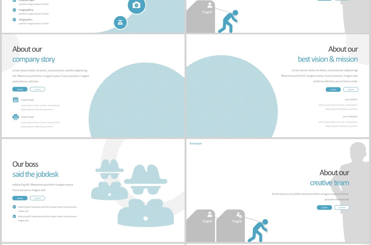 蓝色公司团队介绍工作汇报PPT信息图表模板bossque powerpoint template