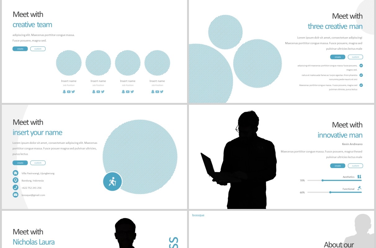 蓝色公司团队介绍工作汇报PPT信息图表模板bossque powerpoint template