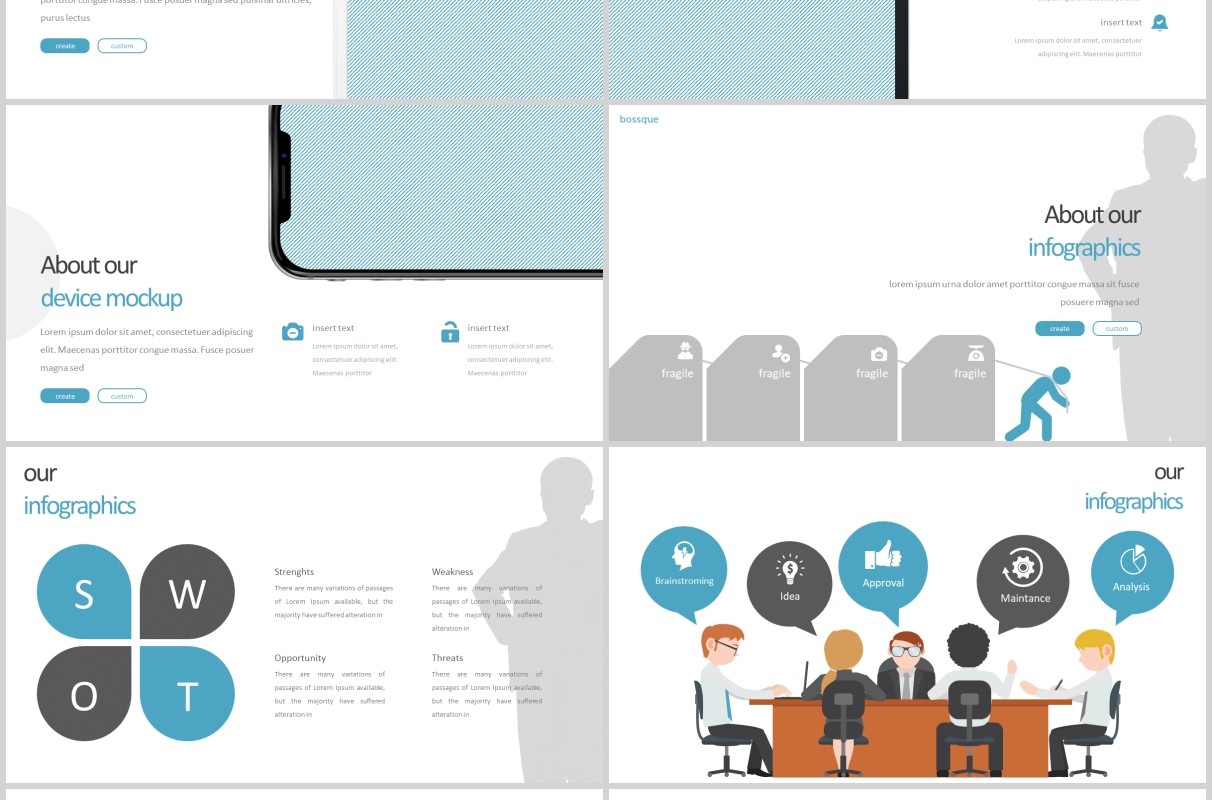 蓝色公司团队介绍工作汇报PPT信息图表模板bossque powerpoint template