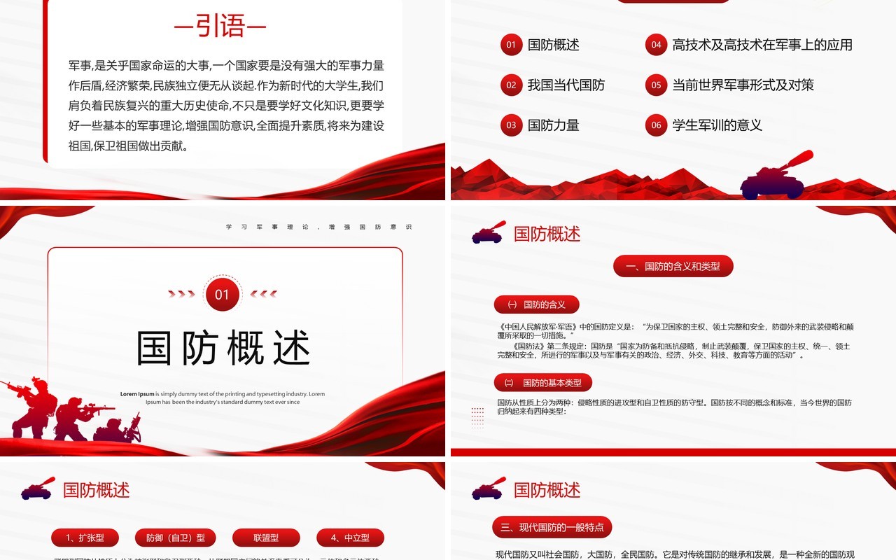 红色简约风大学生军事理论培训PPT模板