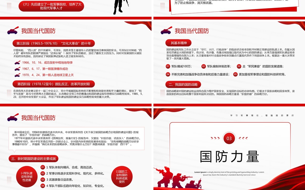 红色简约风大学生军事理论培训PPT模板