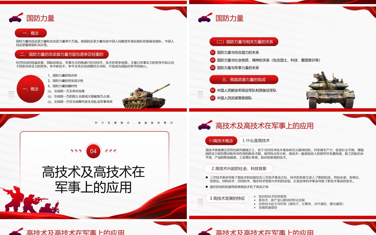 红色简约风大学生军事理论培训PPT模板