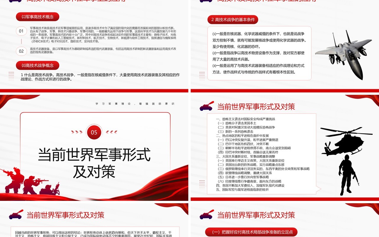 红色简约风大学生军事理论培训PPT模板