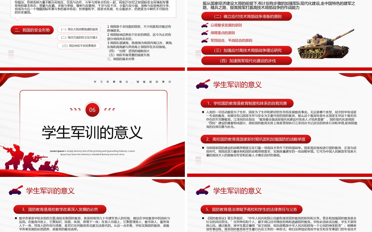 红色简约风大学生军事理论培训PPT模板