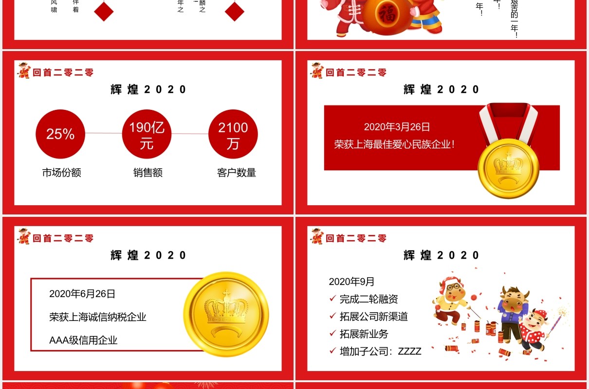 2021红色卡通风企业开门红联欢晚会通用PPT模板