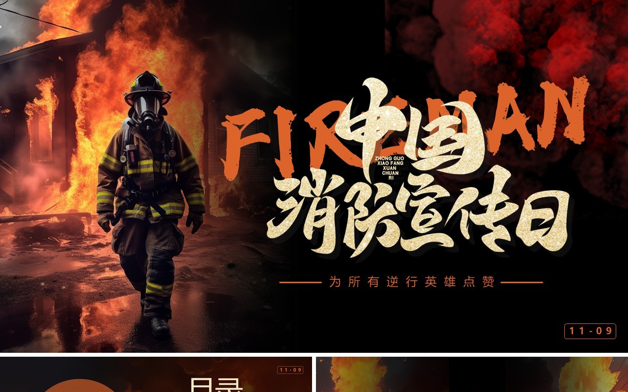 橙色简约风中国消防宣传日PPT模板