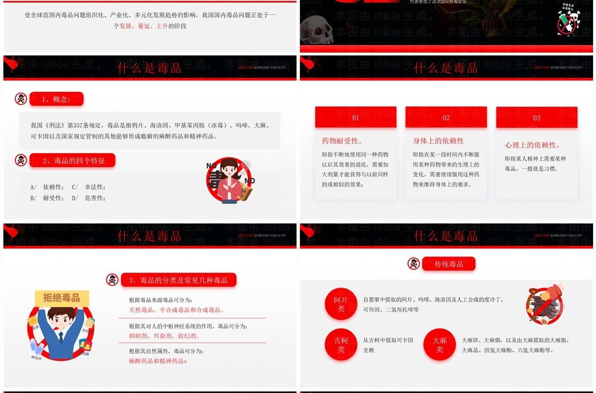 红色卡通风禁毒知识宣传PPT模板