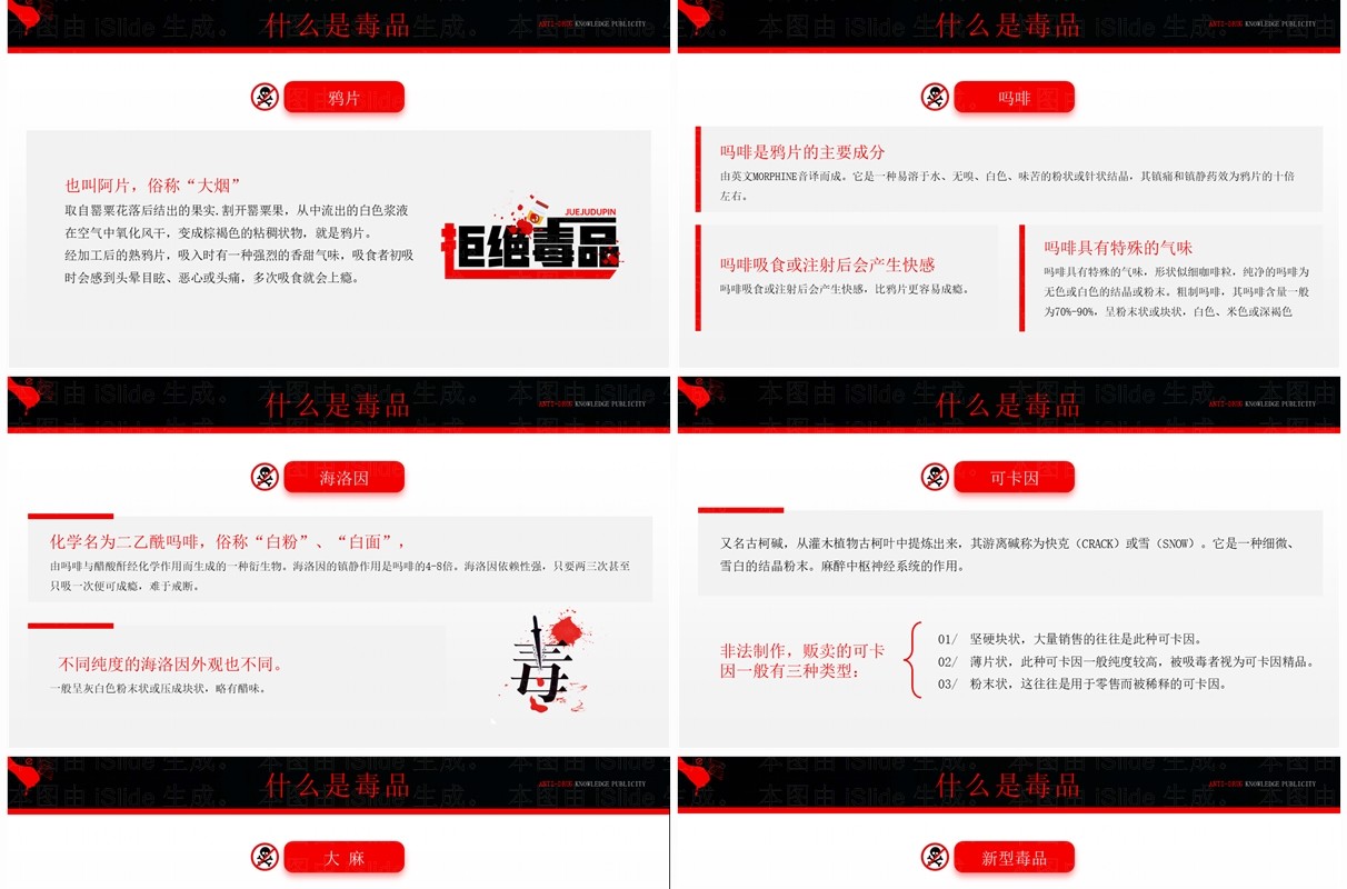 红色卡通风禁毒知识宣传PPT模板