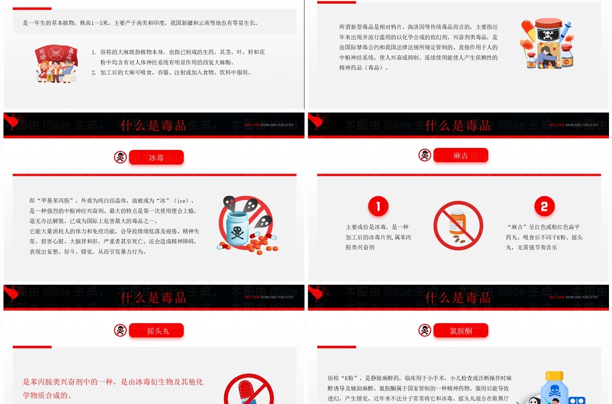 红色卡通风禁毒知识宣传PPT模板
