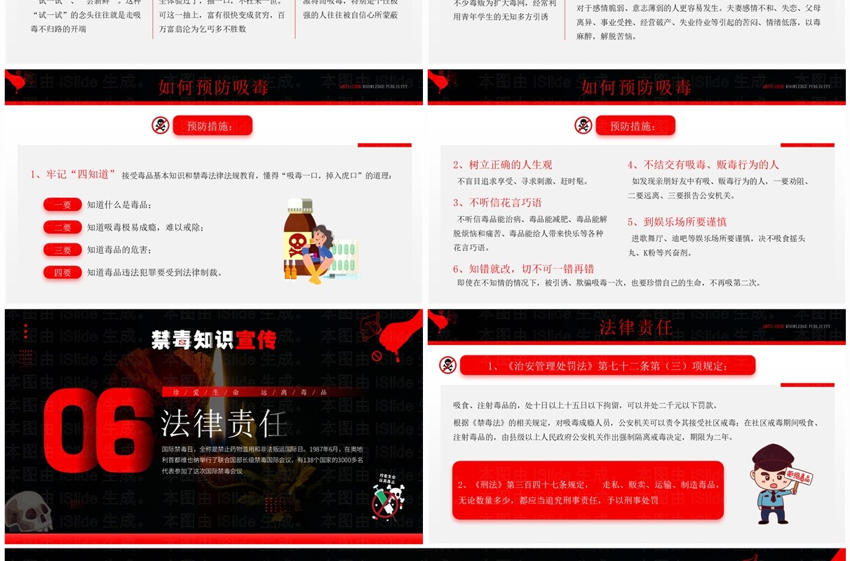 红色卡通风禁毒知识宣传PPT模板