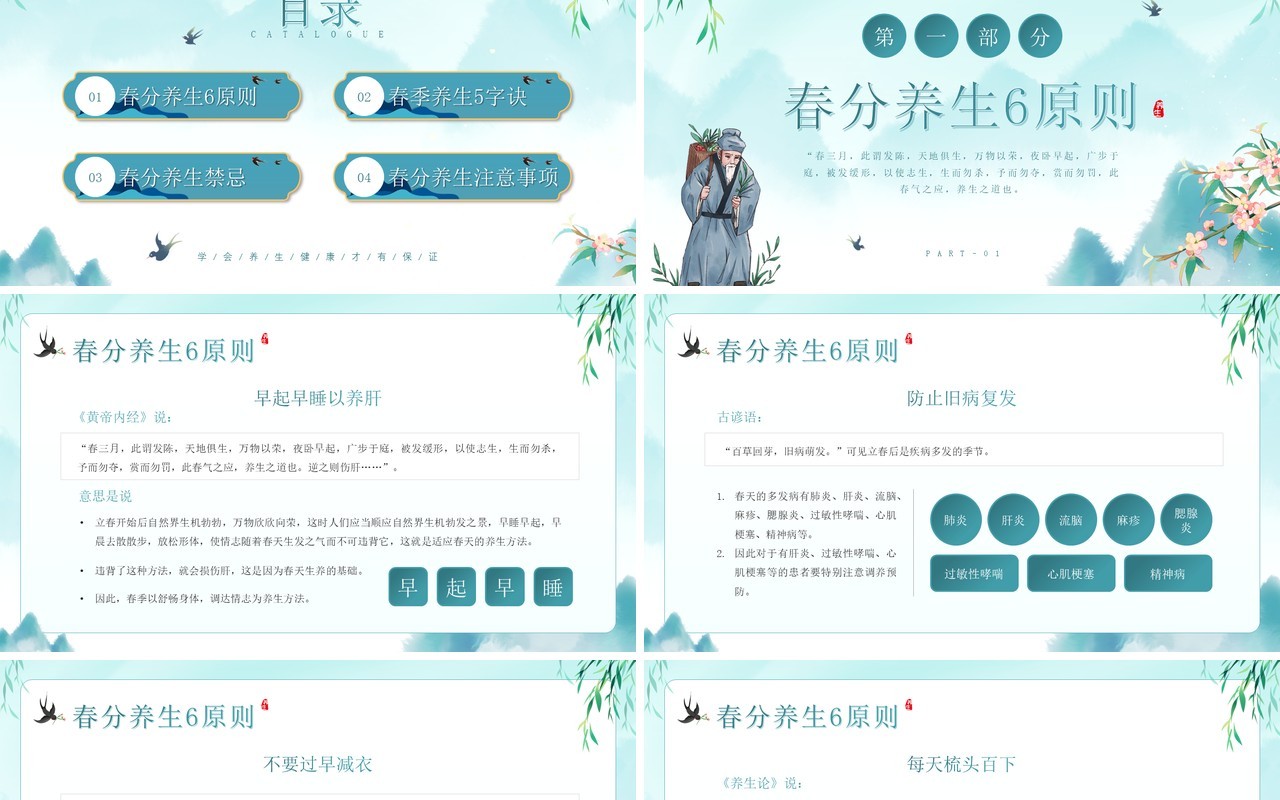 绿色简约中国风春分养生知识PPT模板