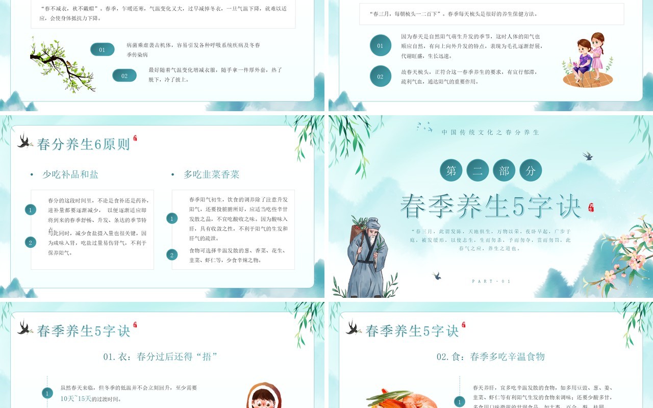 绿色简约中国风春分养生知识PPT模板