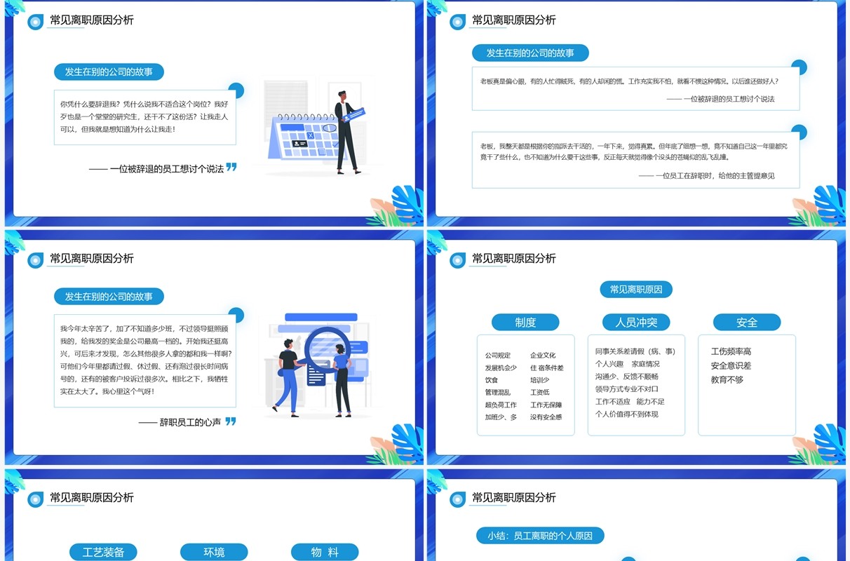 蓝色卡通风如何降低员工离职率PPT模板