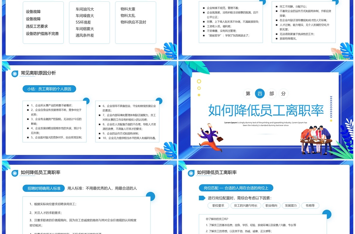 蓝色卡通风如何降低员工离职率PPT模板