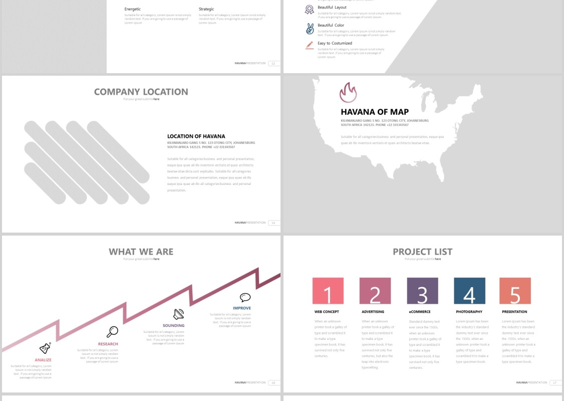 简洁个性公司简介产品介绍PPT模板可插图片信息图表HAVANA Powerpoint