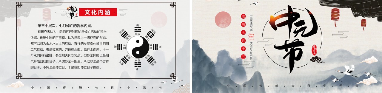 水墨中国风中国传统节日中元节介绍课件PPT模板