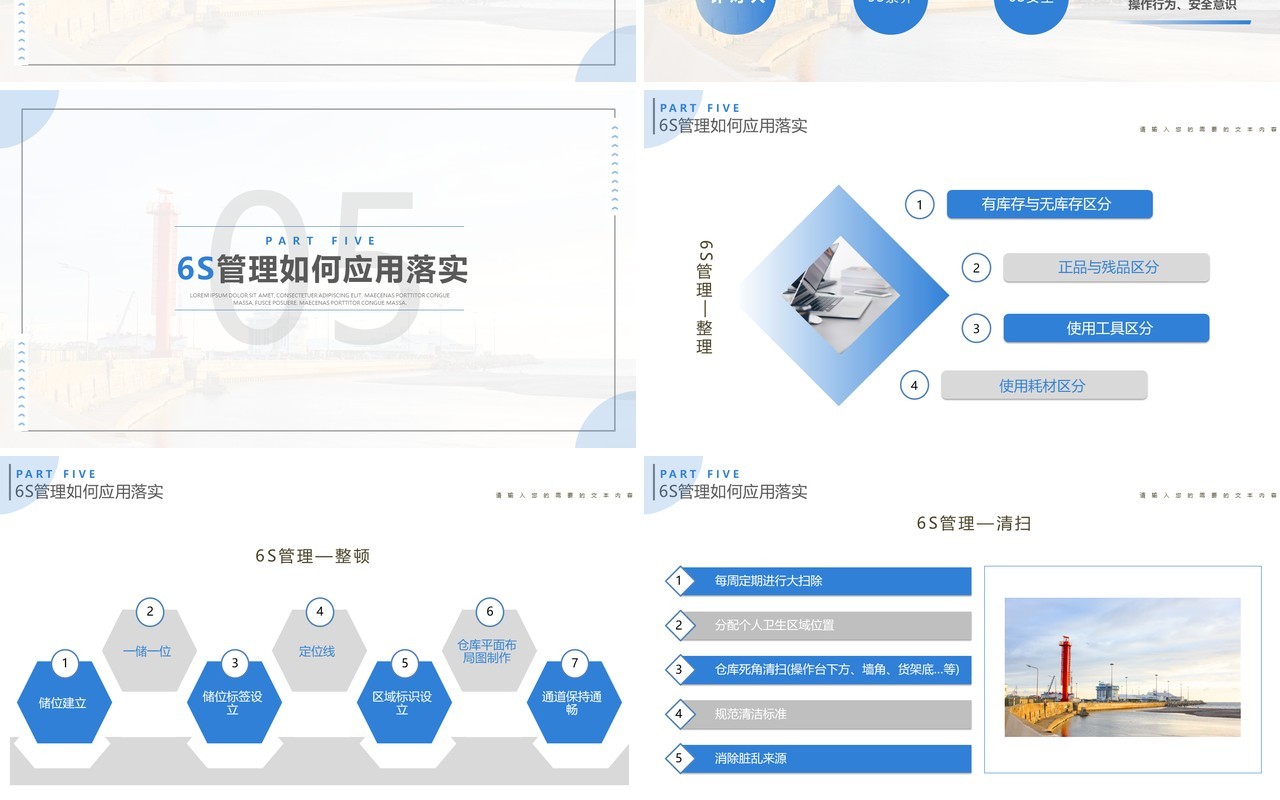 蓝色简约风企业仓库6S管理培训学习PPT模板