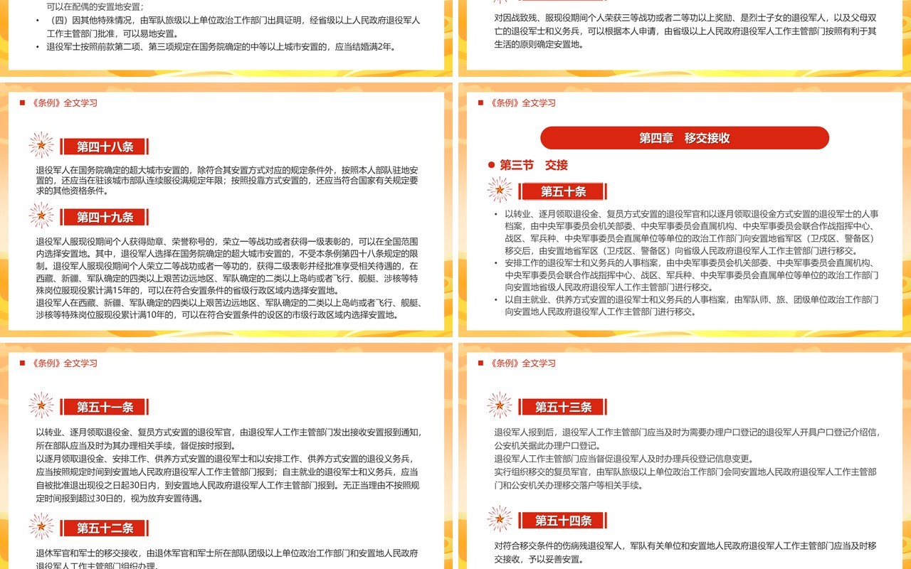橙色中国风退役军人安置条例PPT模板