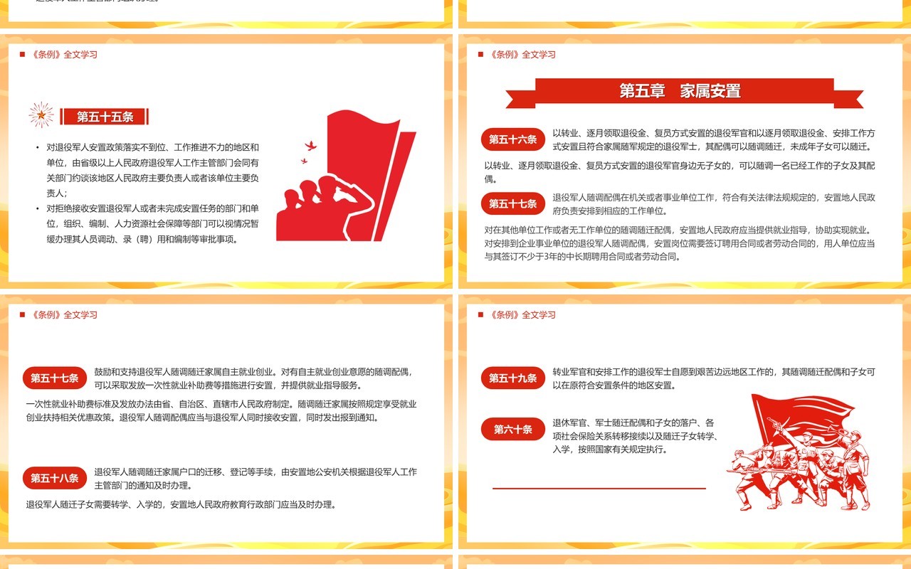 橙色中国风退役军人安置条例PPT模板