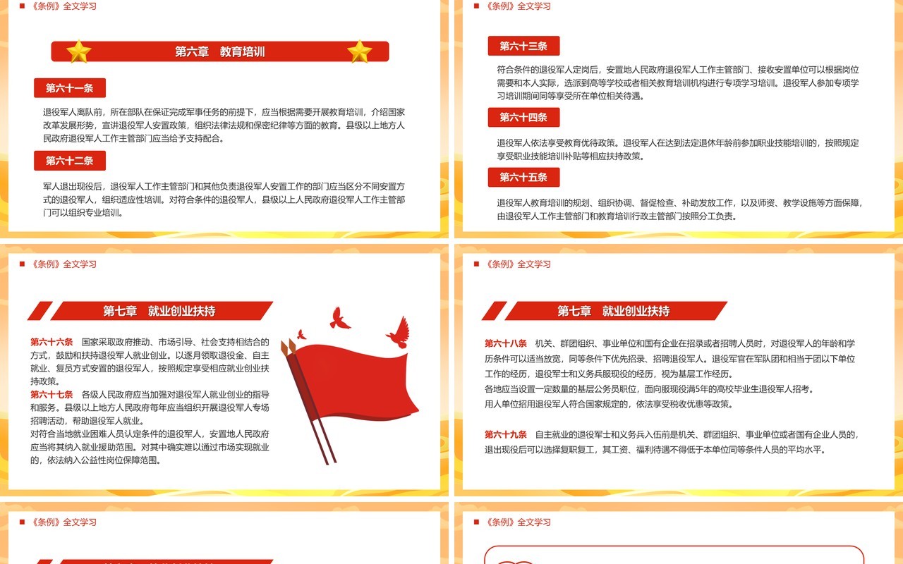 橙色中国风退役军人安置条例PPT模板