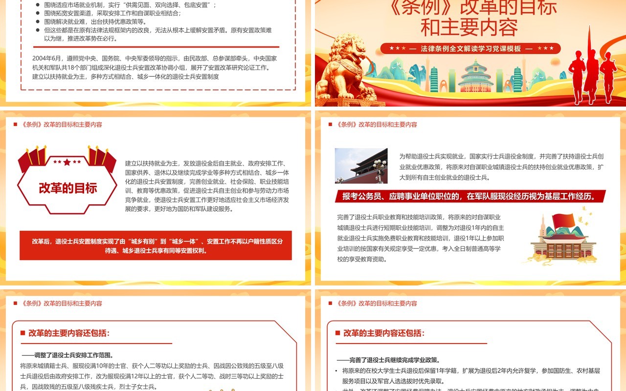 橙色中国风退役军人安置条例PPT模板