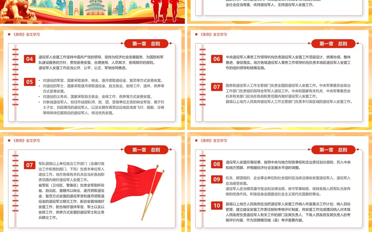橙色中国风退役军人安置条例PPT模板