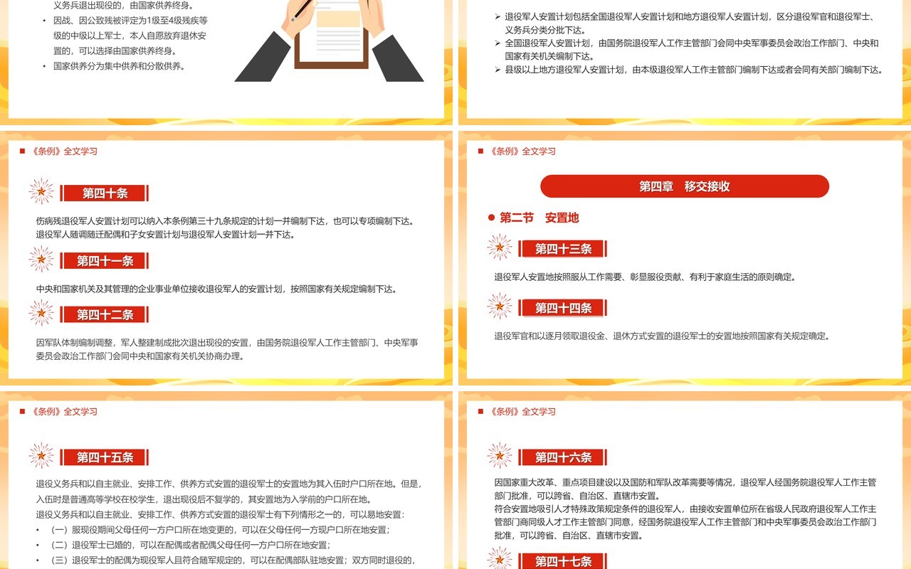 橙色中国风退役军人安置条例PPT模板