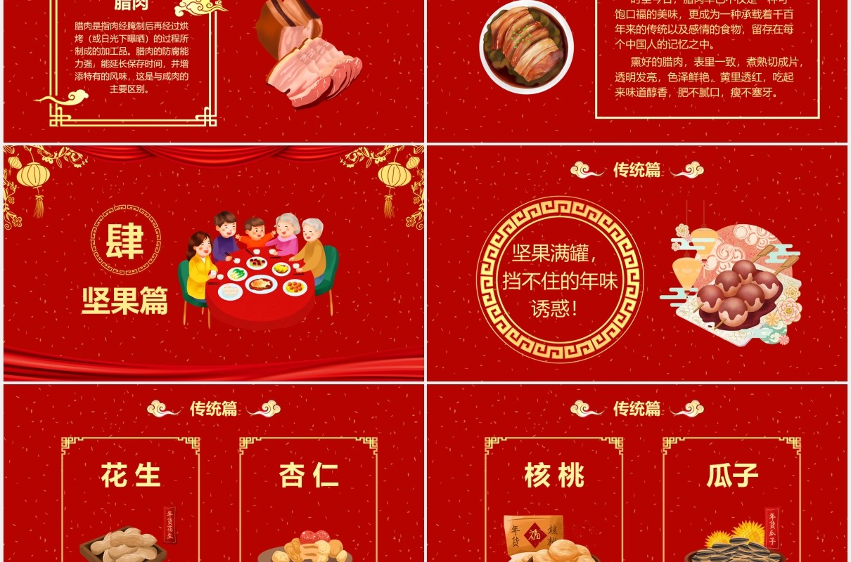 2021红色牛年中国风年夜饭春节美食介绍PPT模板