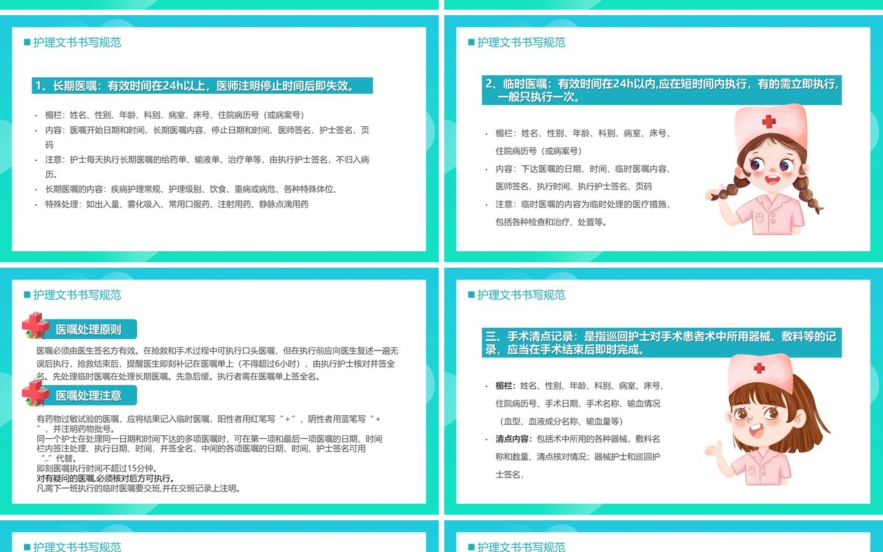 绿色渐变简约风护理文书书写规范PPT模板