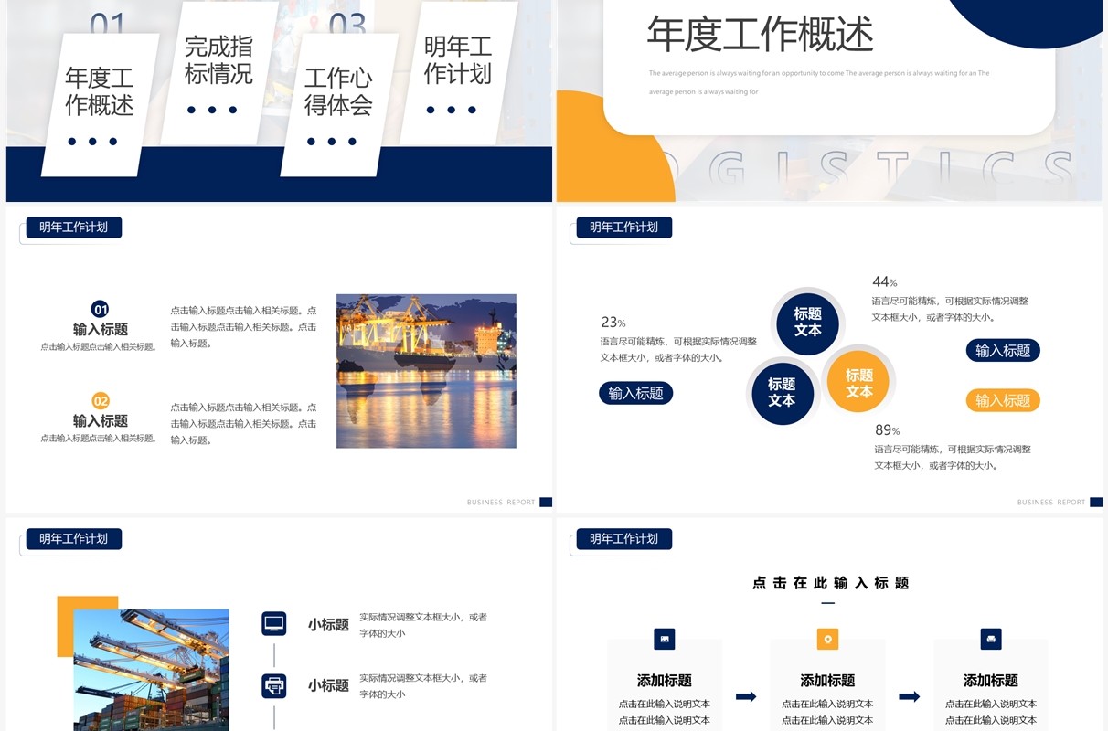 黄蓝商务风物流货运年终总结PPT通用模板