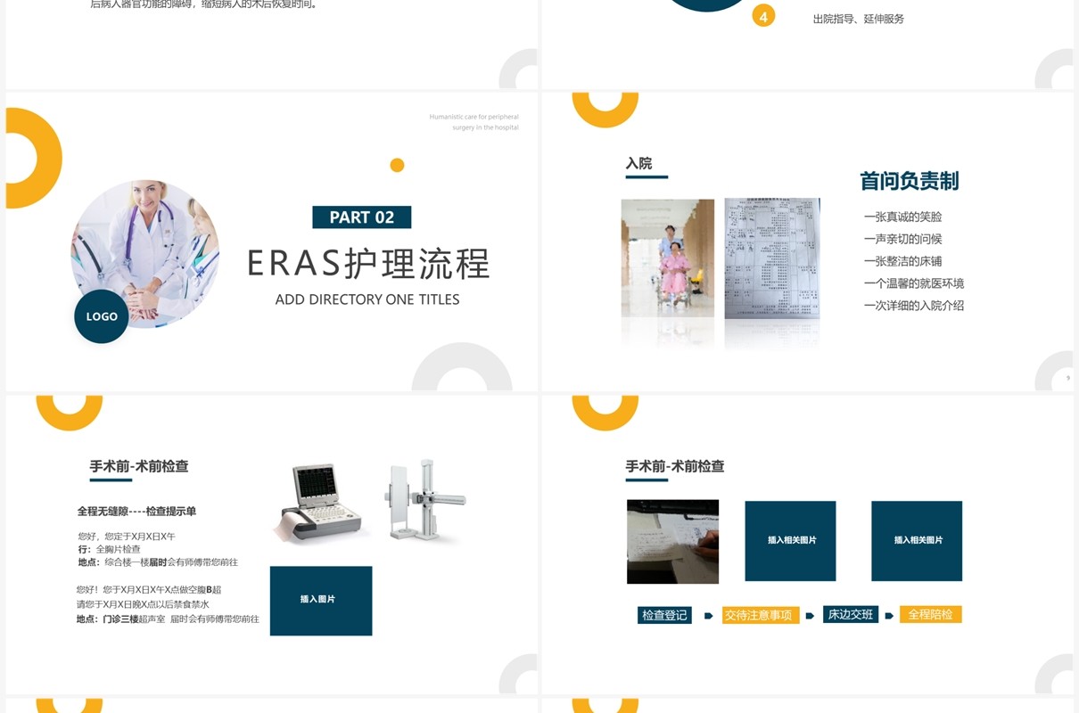 黄蓝简约风医院外围手术人文关怀PPT模板
