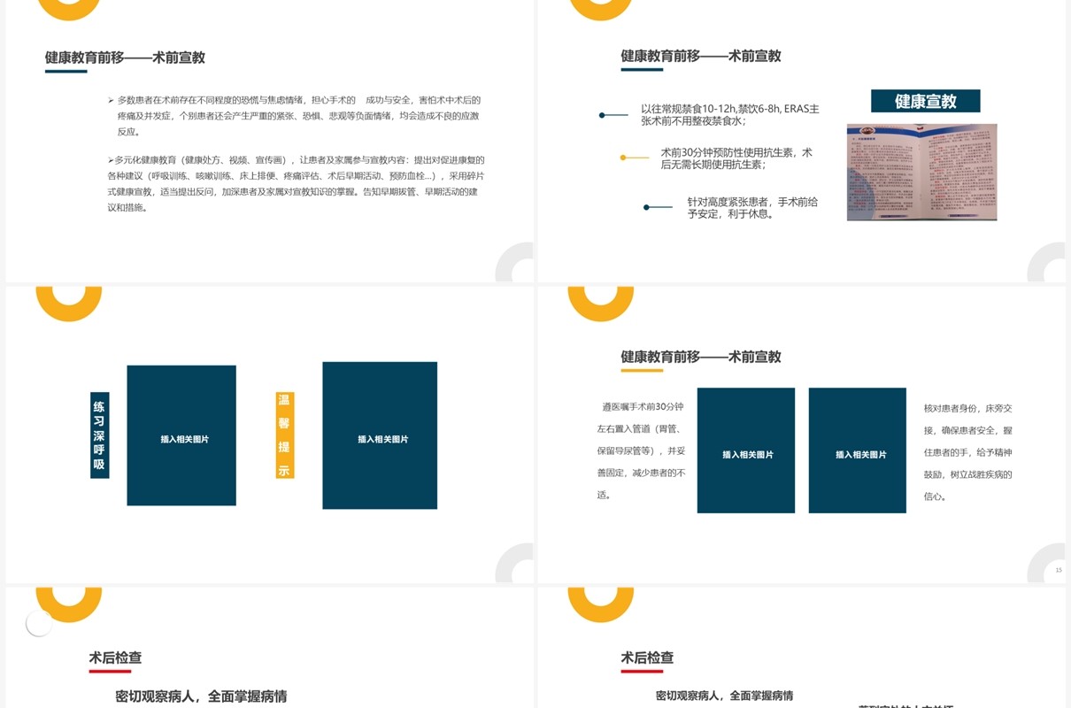 黄蓝简约风医院外围手术人文关怀PPT模板