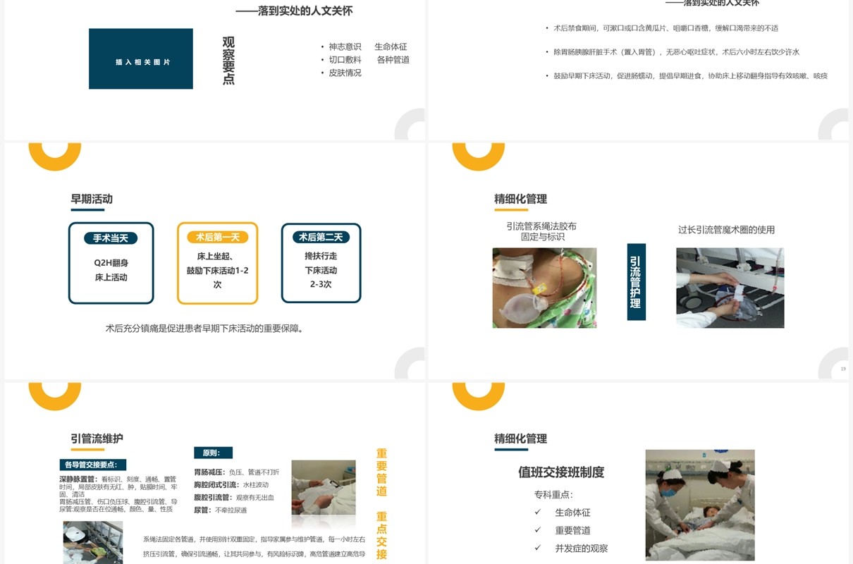 黄蓝简约风医院外围手术人文关怀PPT模板