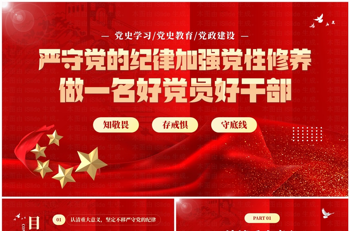 红色简约风严守党的纪律加强党性修养PPT模板