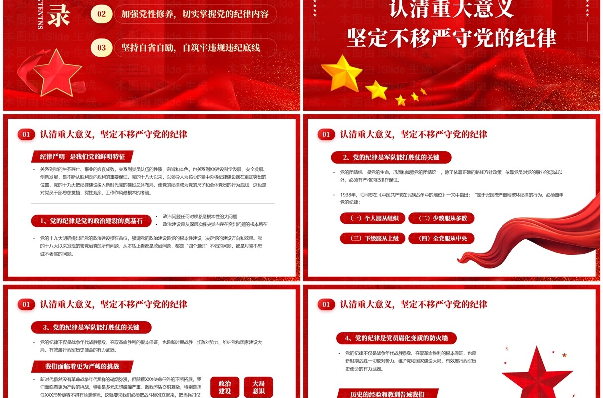 红色简约风严守党的纪律加强党性修养PPT模板