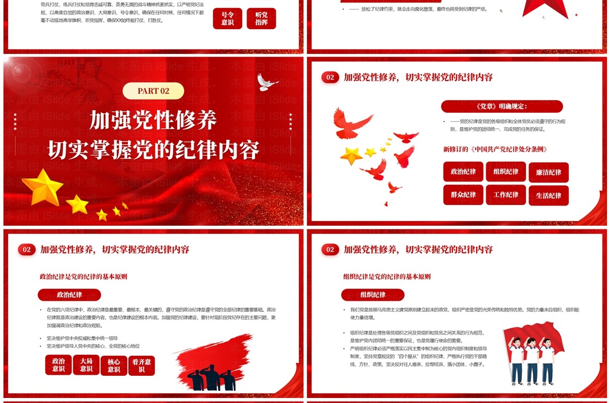 红色简约风严守党的纪律加强党性修养PPT模板