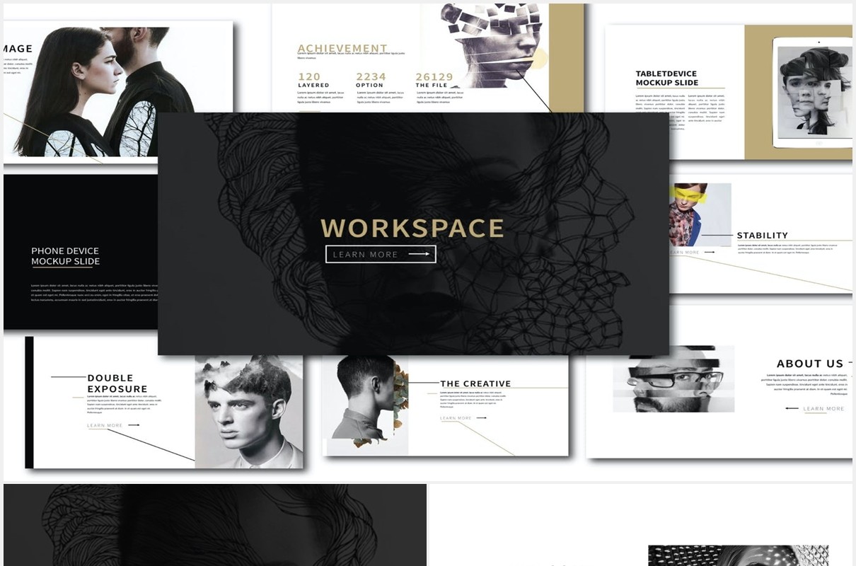 清新简约工作图片展示PPT模板Workspace Clean Powerpoint