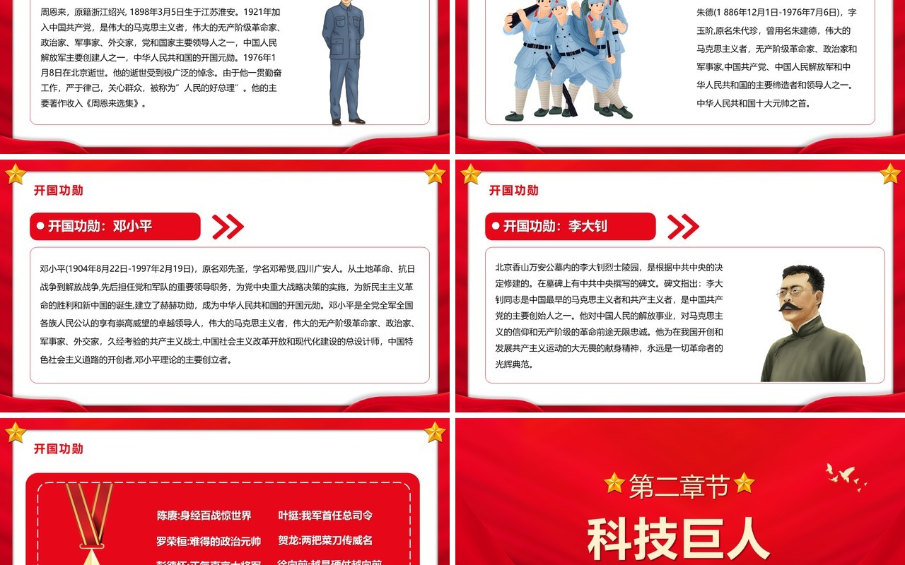 红金党政风党史人物主题教育PPT模板