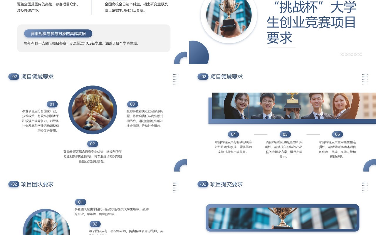 蓝色商务风大学生创业竞赛宣介PPT模板