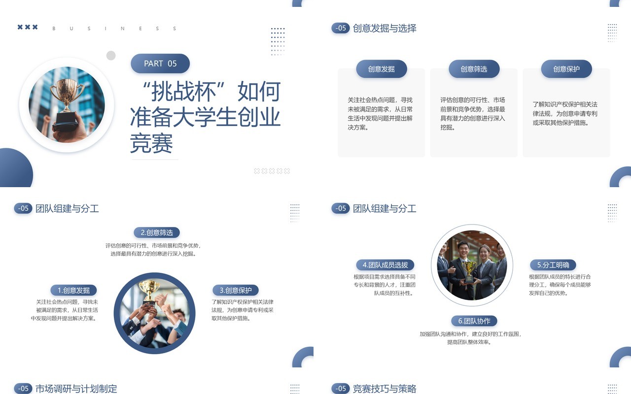 蓝色商务风大学生创业竞赛宣介PPT模板
