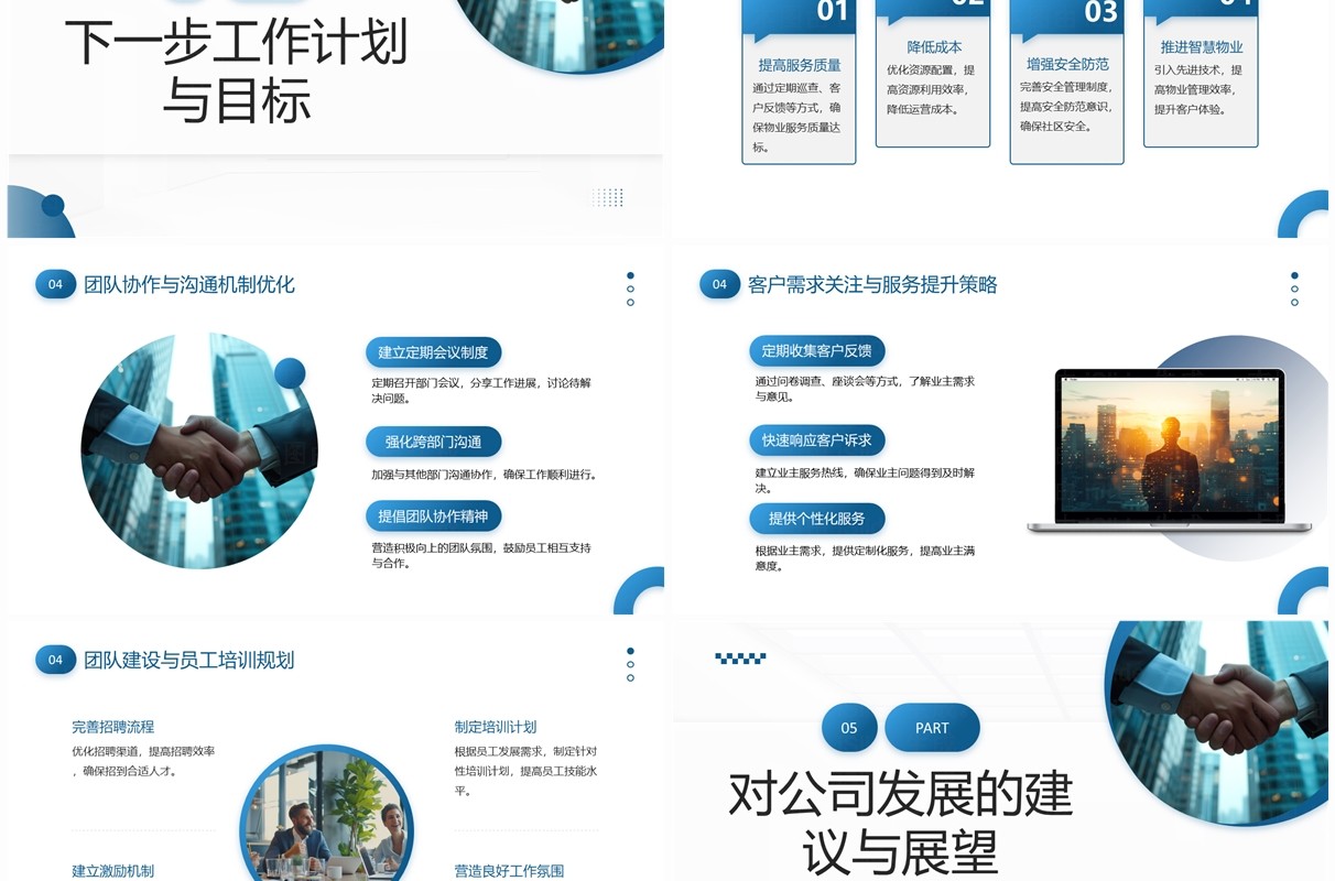 蓝色商务风物业管理经理述职报告PPT模板